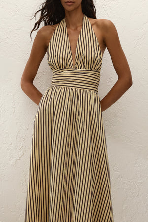 Lido Maxi Dress - Carmen Stripe Sand Cedar