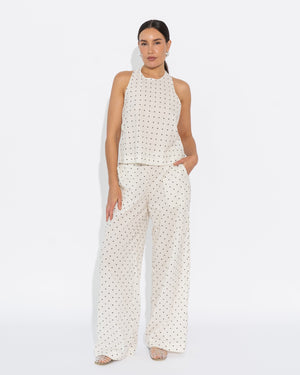 Sedona Halter Top - Vanilla/Black Polka Dot