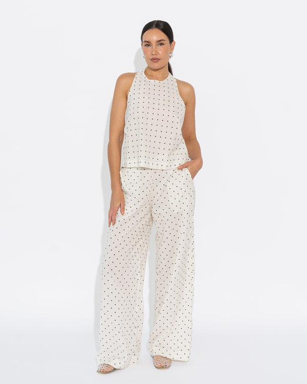 Sedona Halter Top - Vanilla/Black Polka Dot