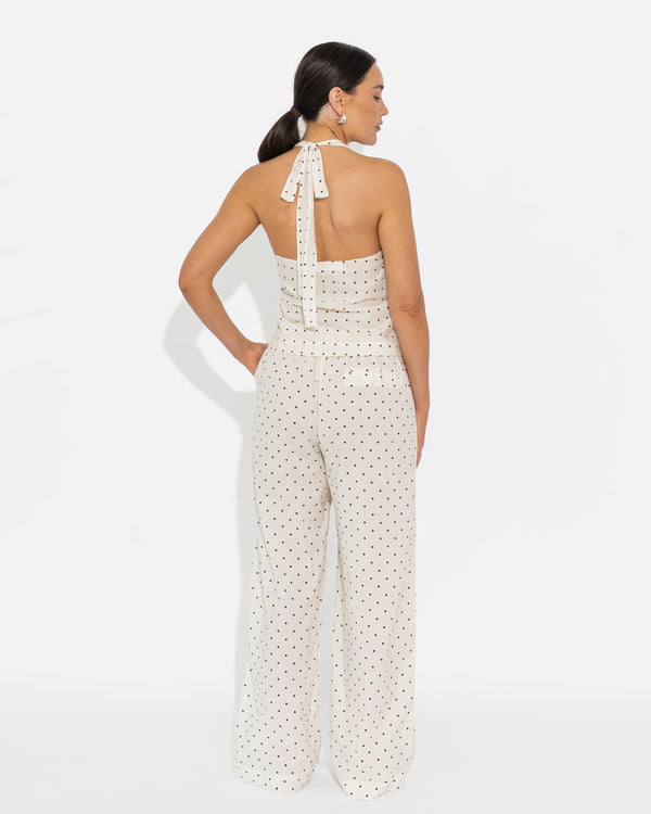 Sedona Halter Top - Vanilla/Black Polka Dot