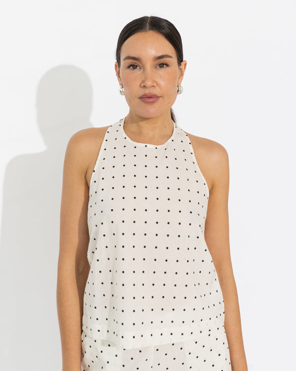 Sedona Halter Top - Vanilla/Black Polka Dot