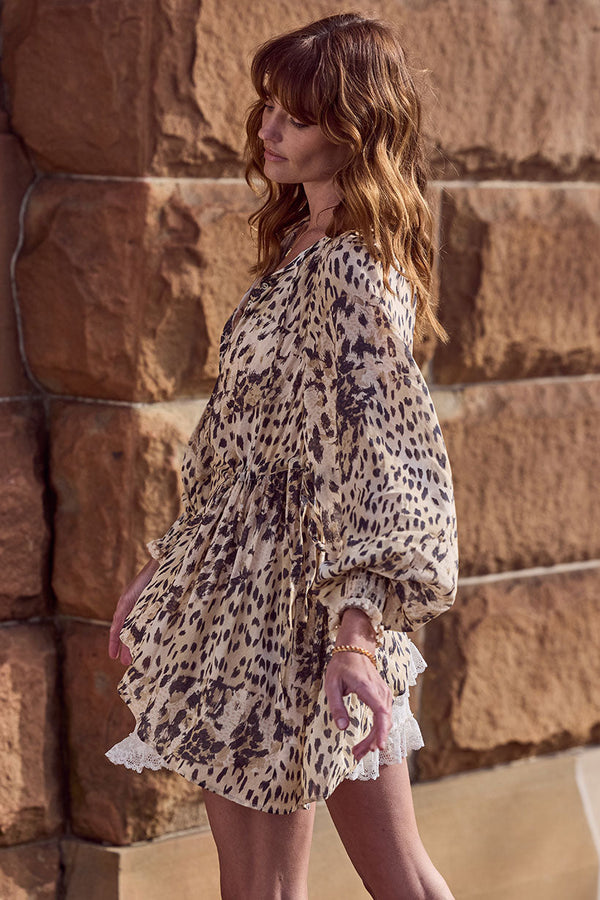 Snow Leopard Asymmetric Blouse