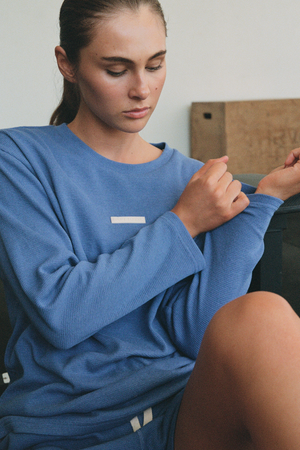 Waffle Long Sleeve Sport Tee - Blue