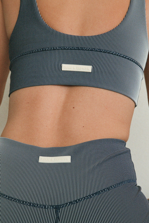 Stripe Rib Crop Top - Navy