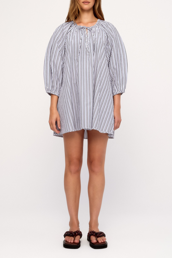 Poplin Mini Dress - Blue Pin Stripe