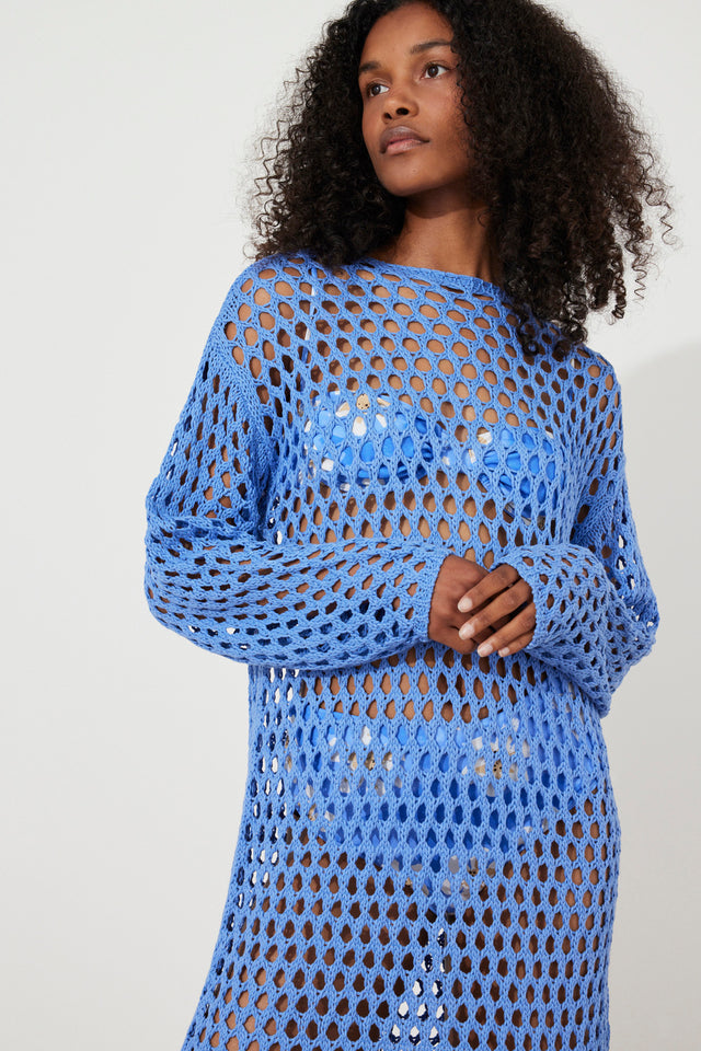 SKY CROCHET KNIT DRESS