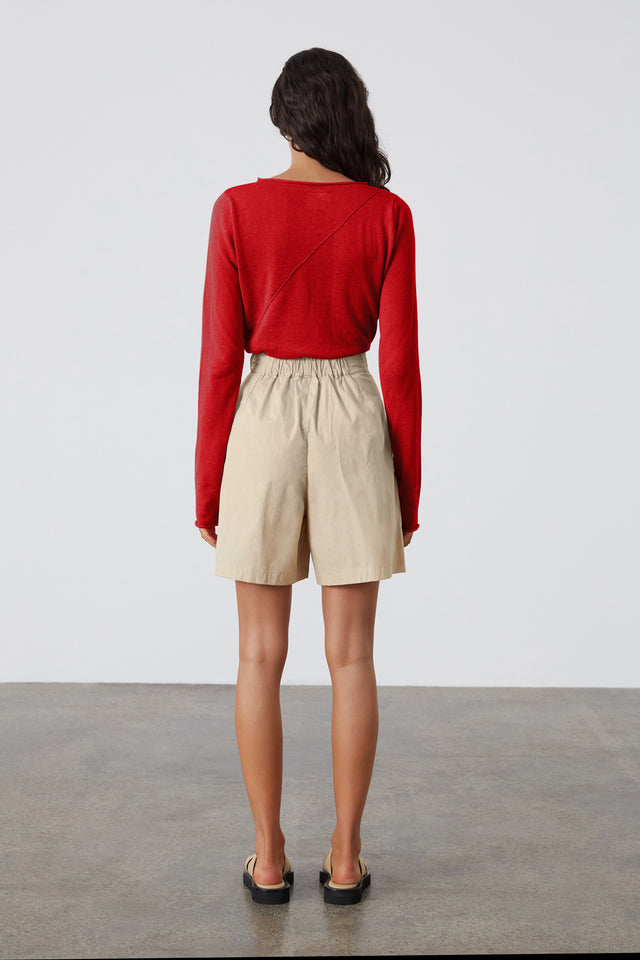 Panelled Knit Top - Red