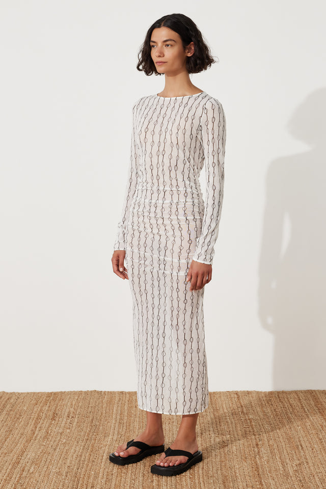 SHELL ROUCHED KNIT DRESS