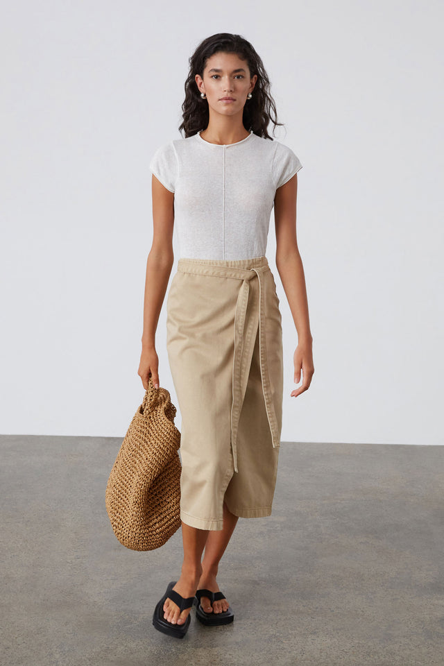Sand Denim Wrap Skirt