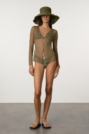 Sheer Knit Cardigan Set - Olive