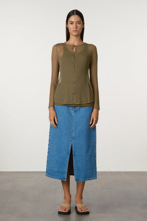 Sheer Knit Cardigan Set - Olive