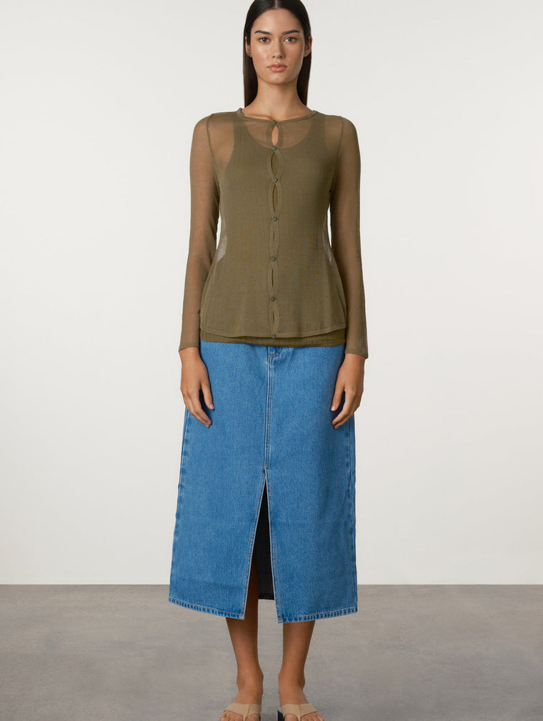 Sheer Knit Cardigan Set - Olive