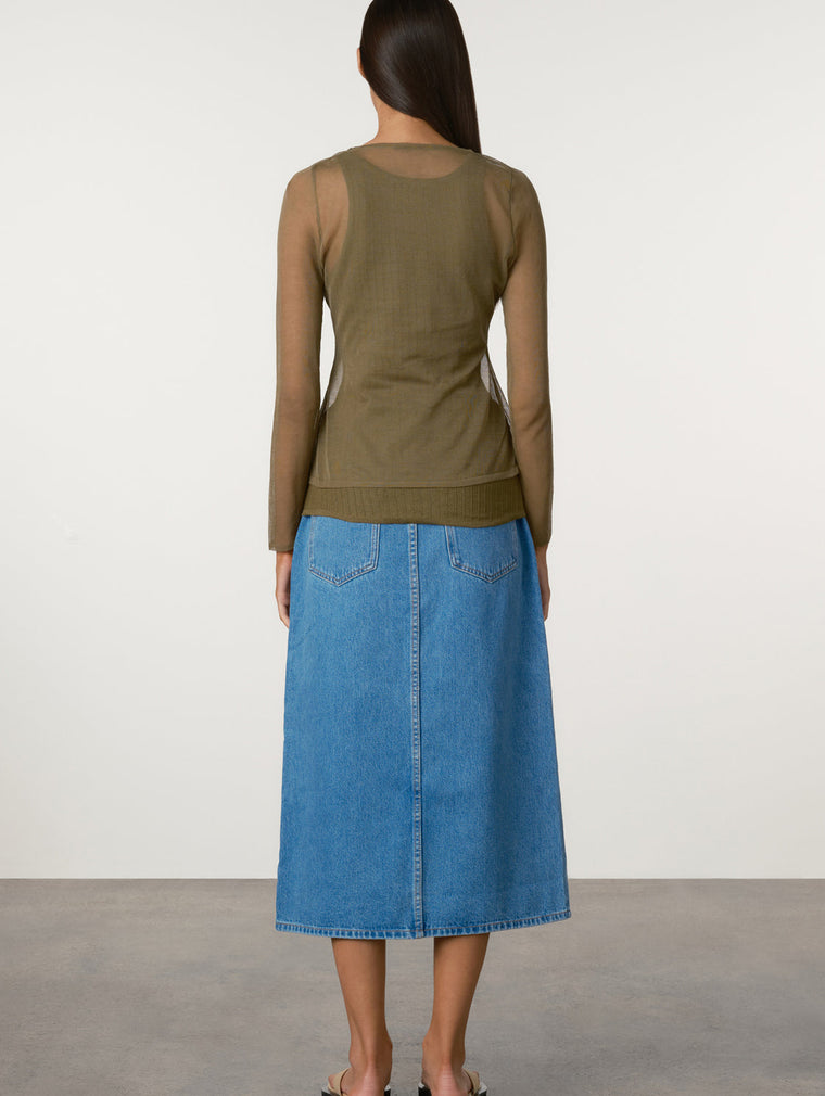 Sheer Knit Cardigan Set - Olive