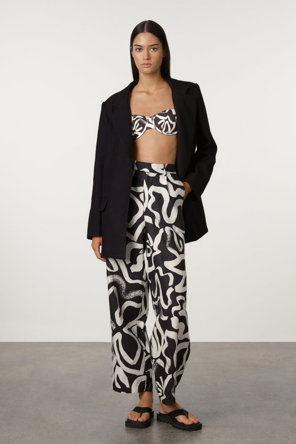 Paint Flower Linen Wide Leg Pant