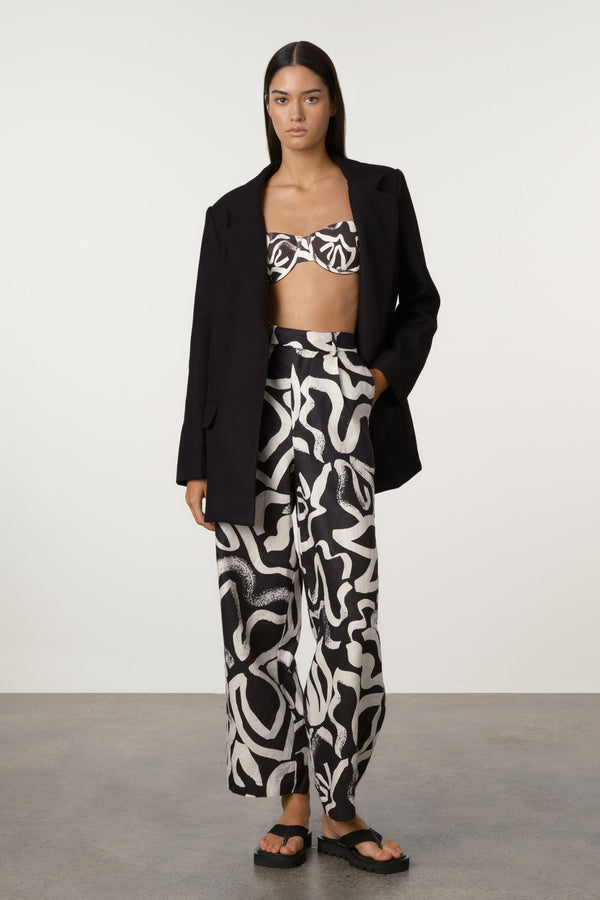 Paint Flower Linen Wide Leg Pant
