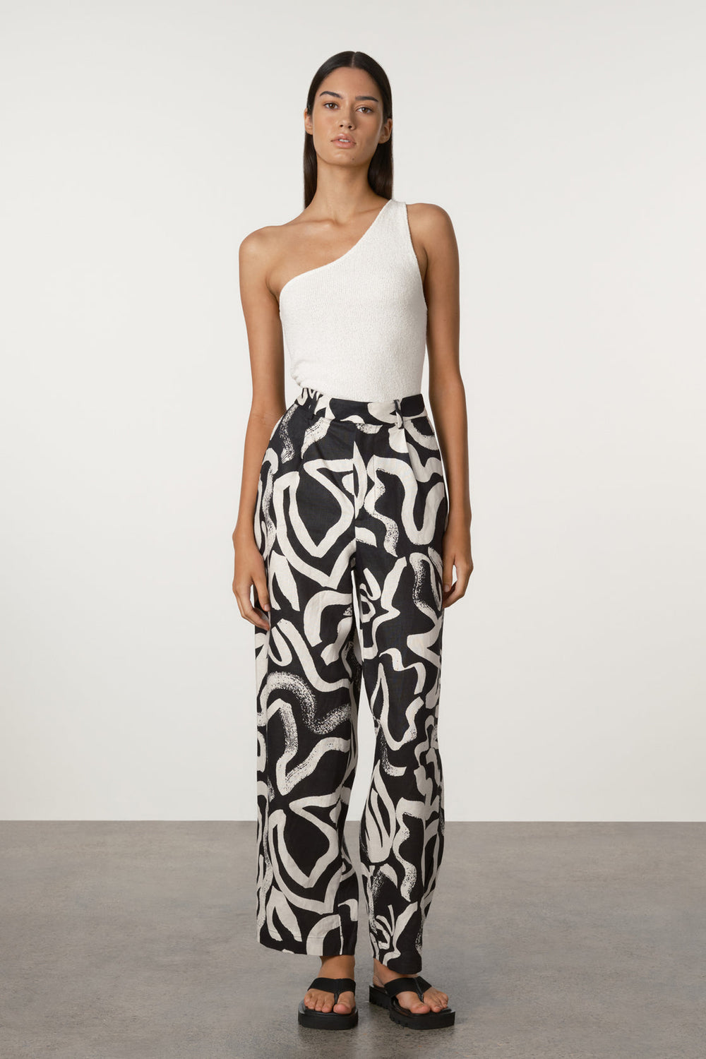Paint Flower Linen Wide Leg Pant