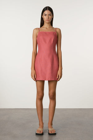 Linen Mini Dress - Berry