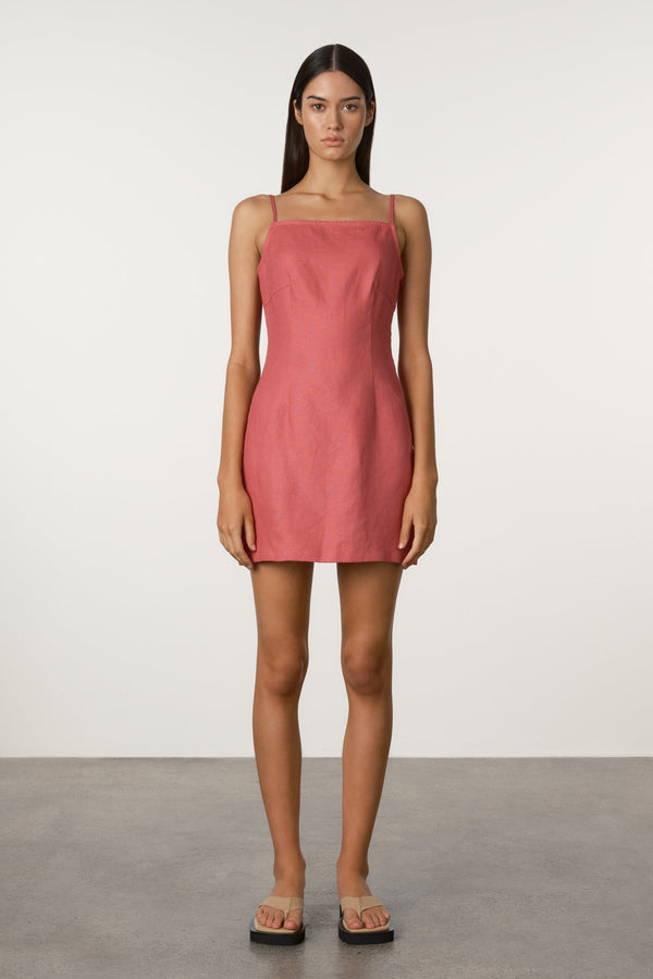 Linen Mini Dress - Berry