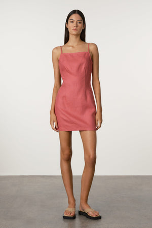 Linen Mini Dress - Berry
