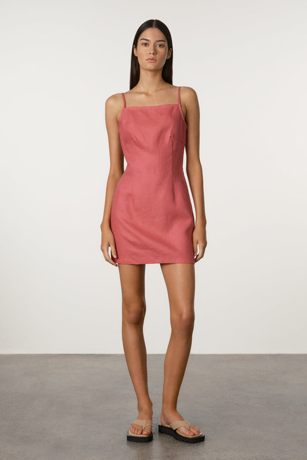 Linen Mini Dress - Berry