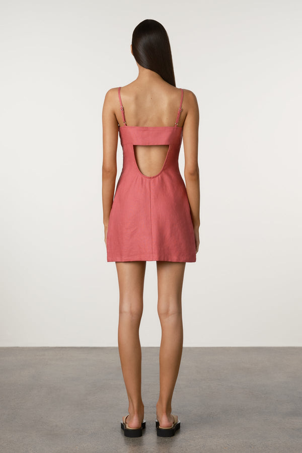 Linen Mini Dress - Berry