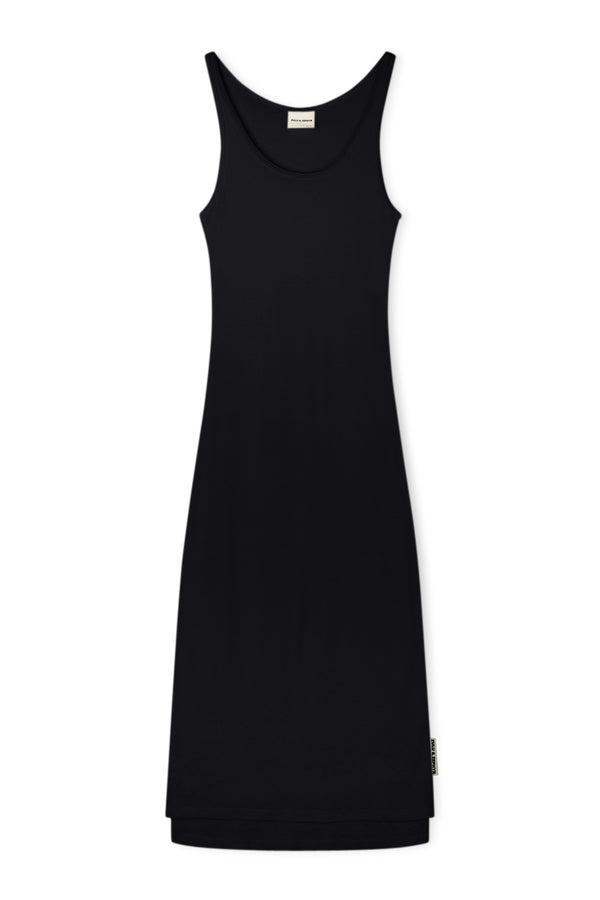 Rib Hemp Jersey Midi Dress - Black