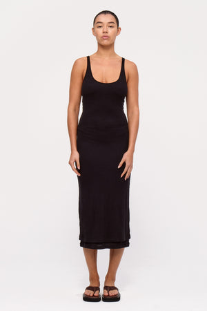 Rib Hemp Jersey Midi Dress - Black