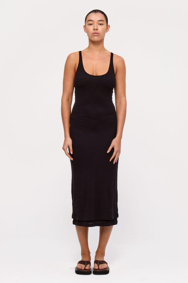 Rib Hemp Jersey Midi Dress - Black