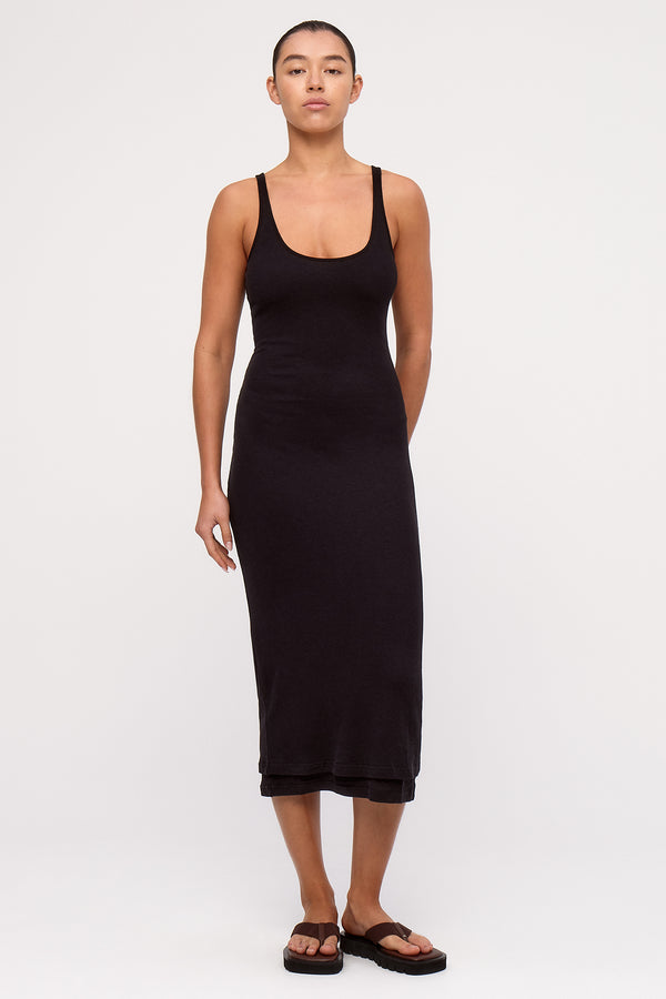Rib Hemp Jersey Midi Dress - Black