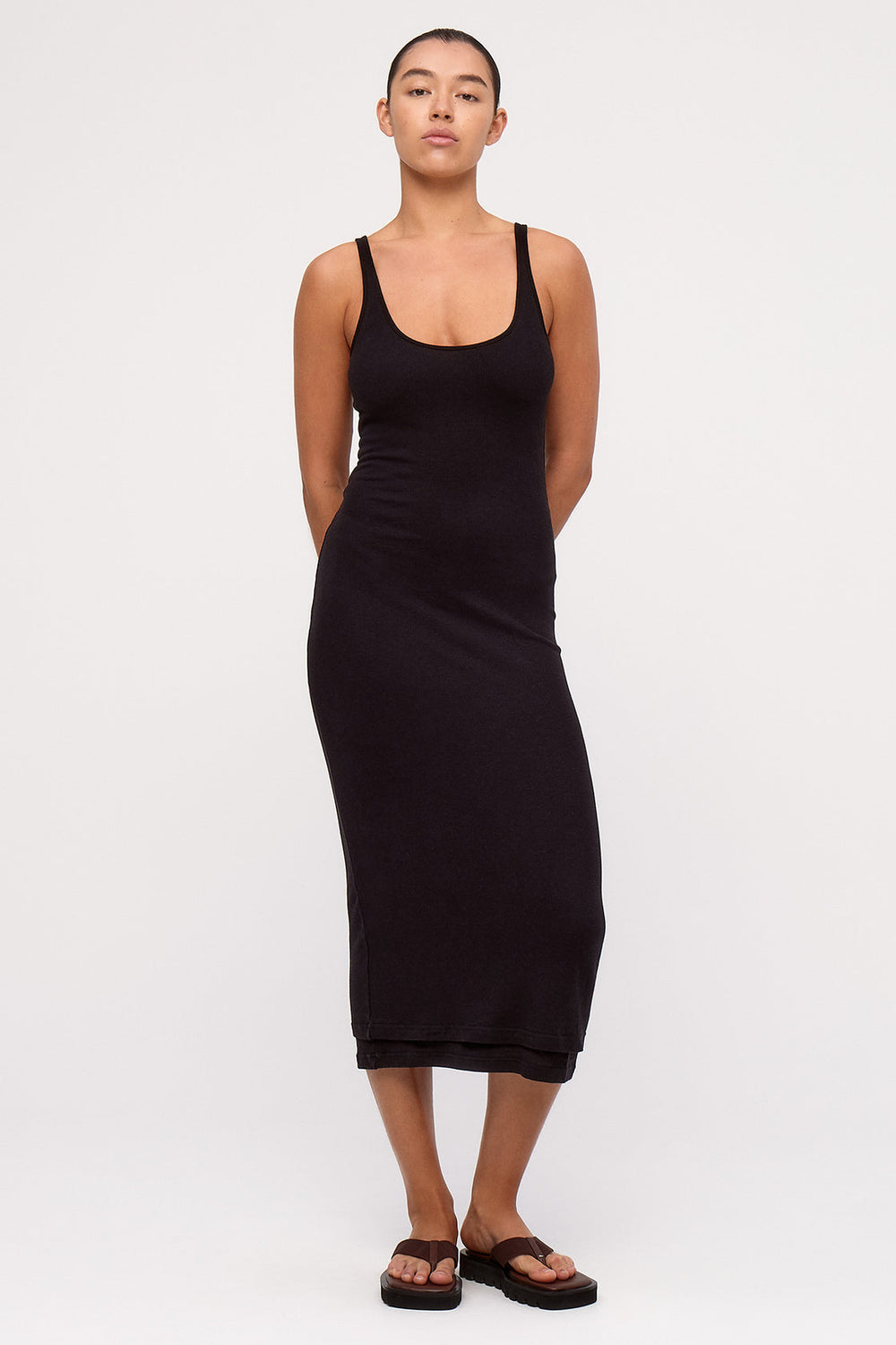 Rib Hemp Jersey Midi Dress - Black