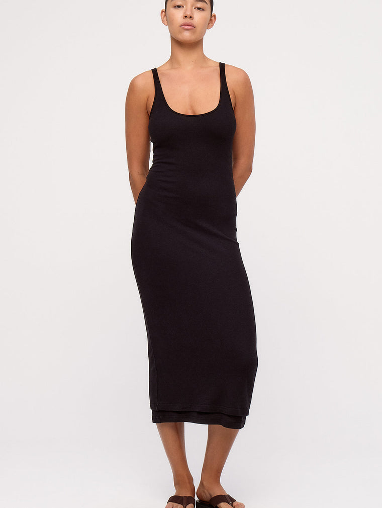Rib Hemp Jersey Midi Dress - Black