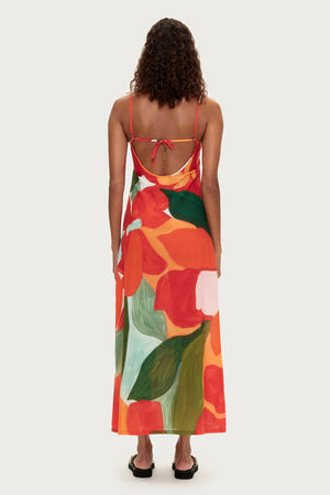 Cotton Silk Dress - Red Floral