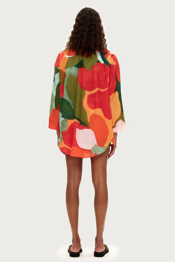 Cotton Silk Shirt - Red Floral