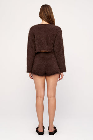Chocolate Fluffy Knit Shorts