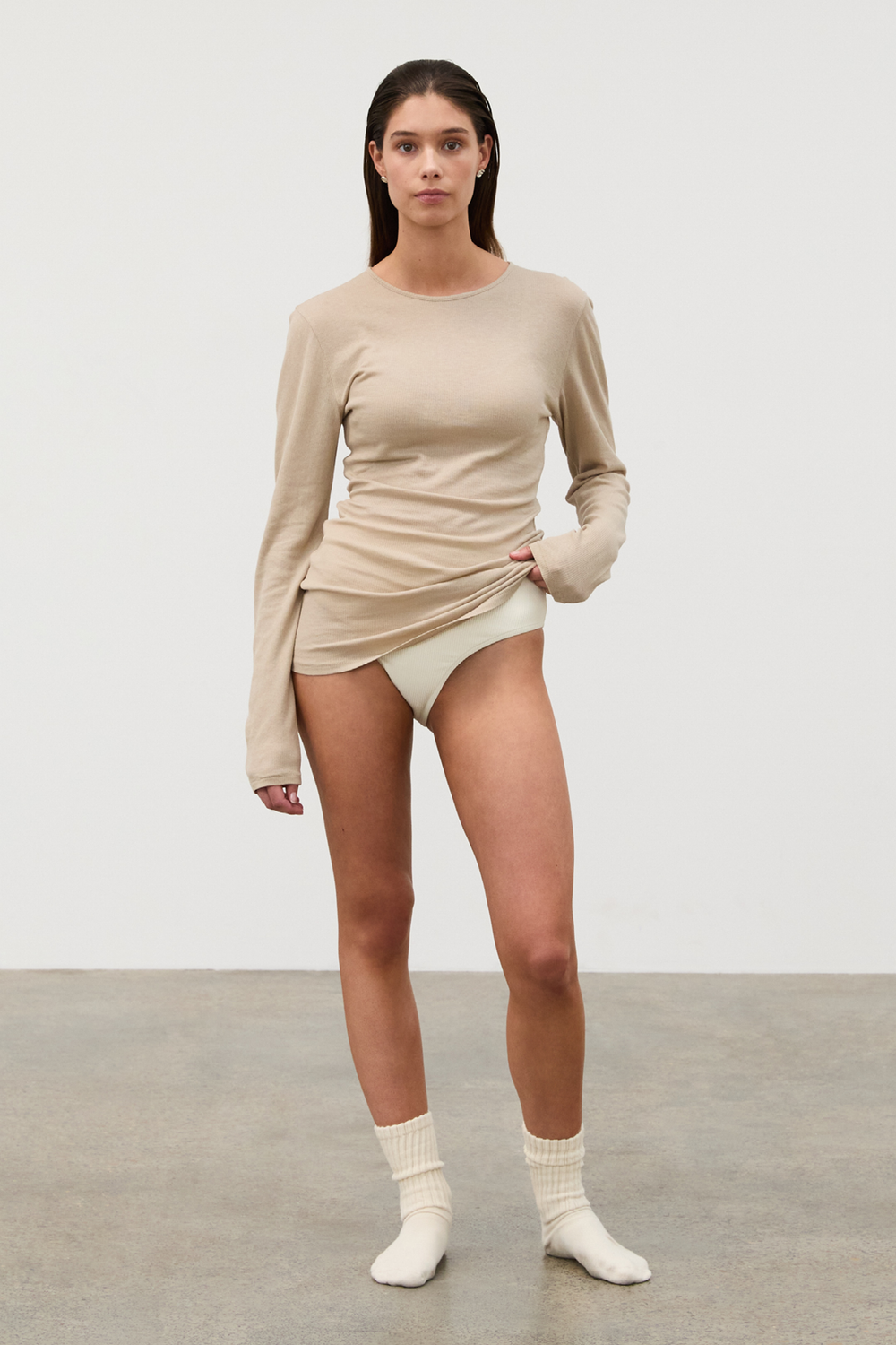 Rib Hemp Jersey Long Sleeve Top - Husk