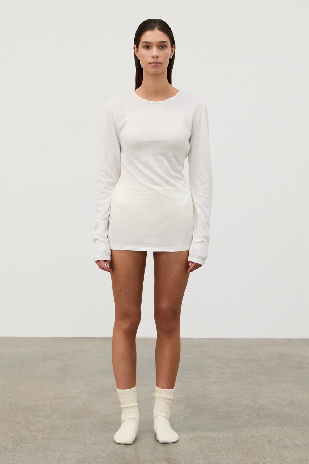 Rib Hemp Jersey Long Sleeve Top - White
