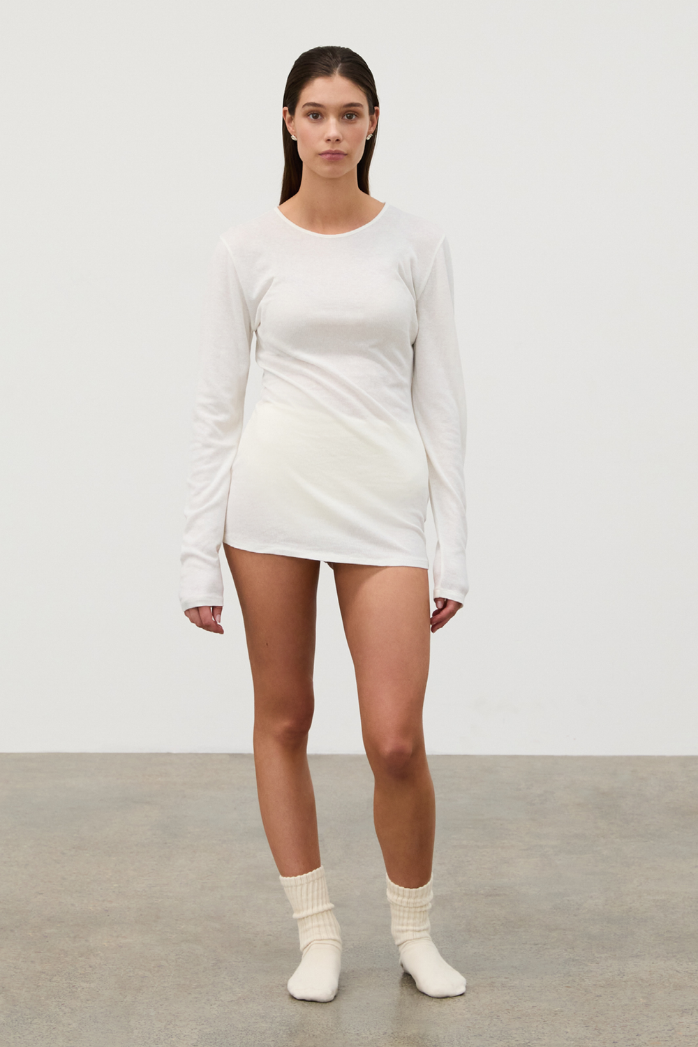 Rib Hemp Jersey Long Sleeve Top - White