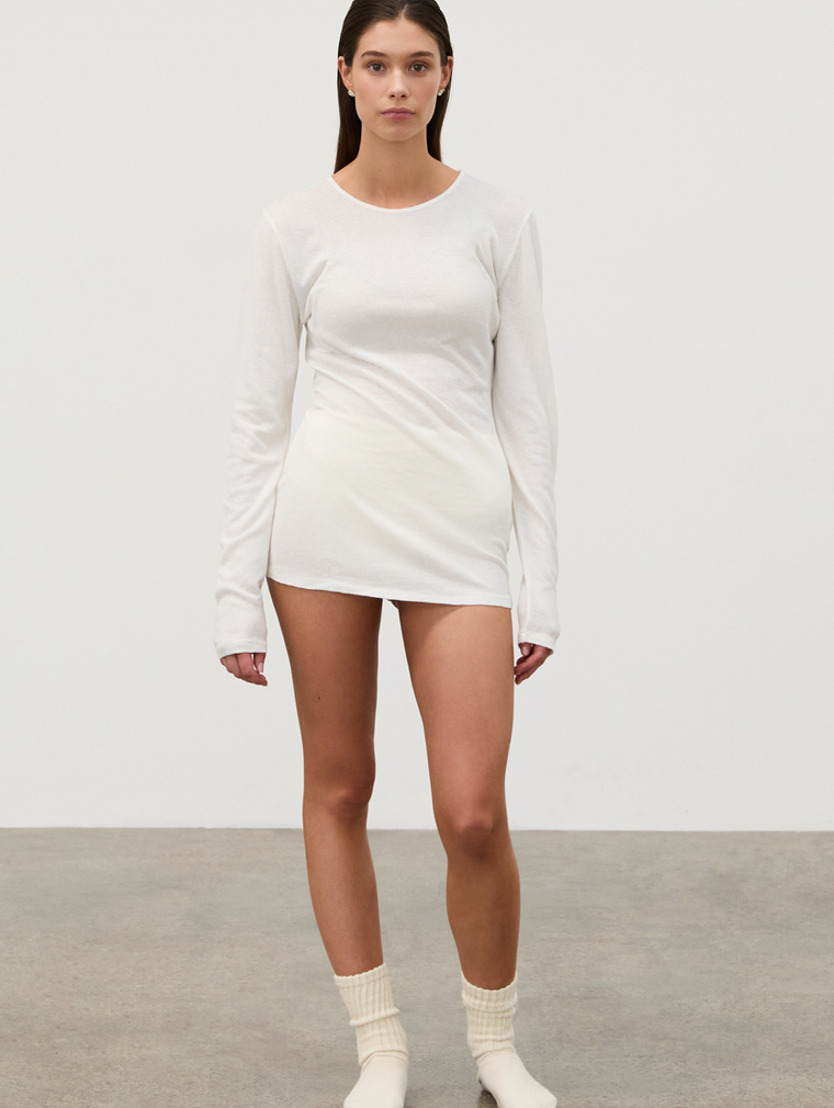 Rib Hemp Jersey Long Sleeve Top - White