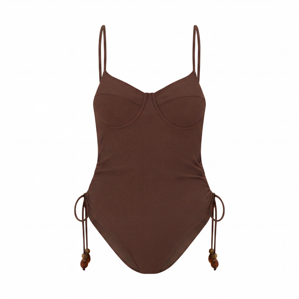 Thin Strap Underwire One Piece - Choc
