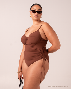Thin Strap Underwire One Piece - Choc