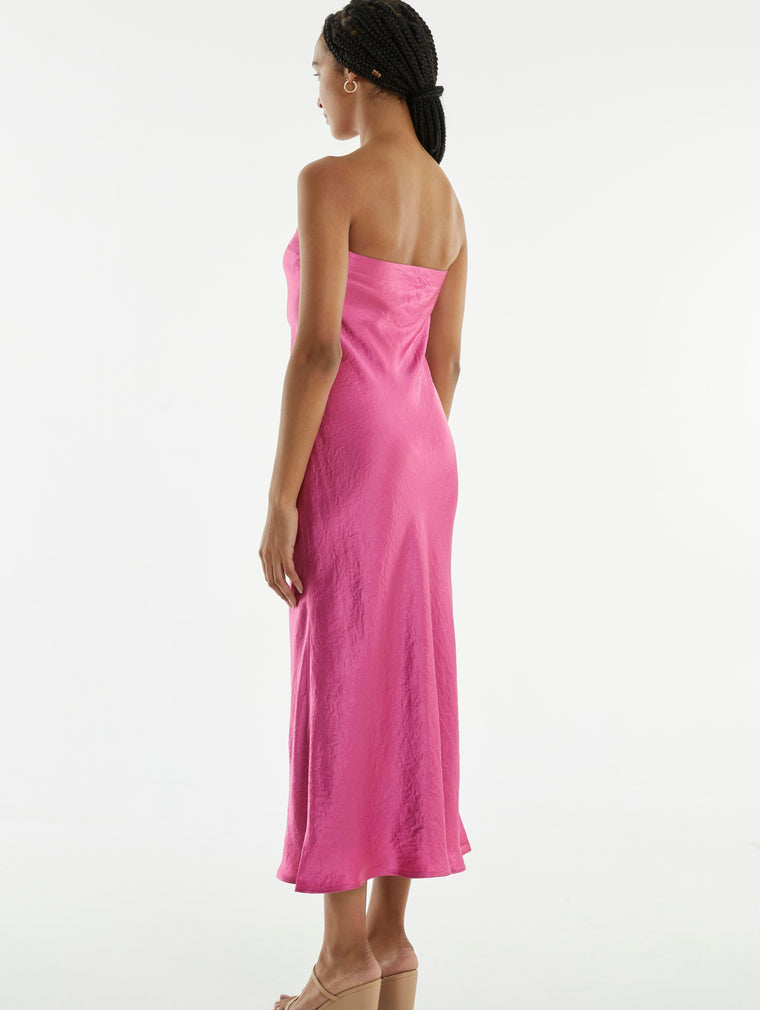 CRUSH BIAS STRAPLESS DRESS | WATERMELON