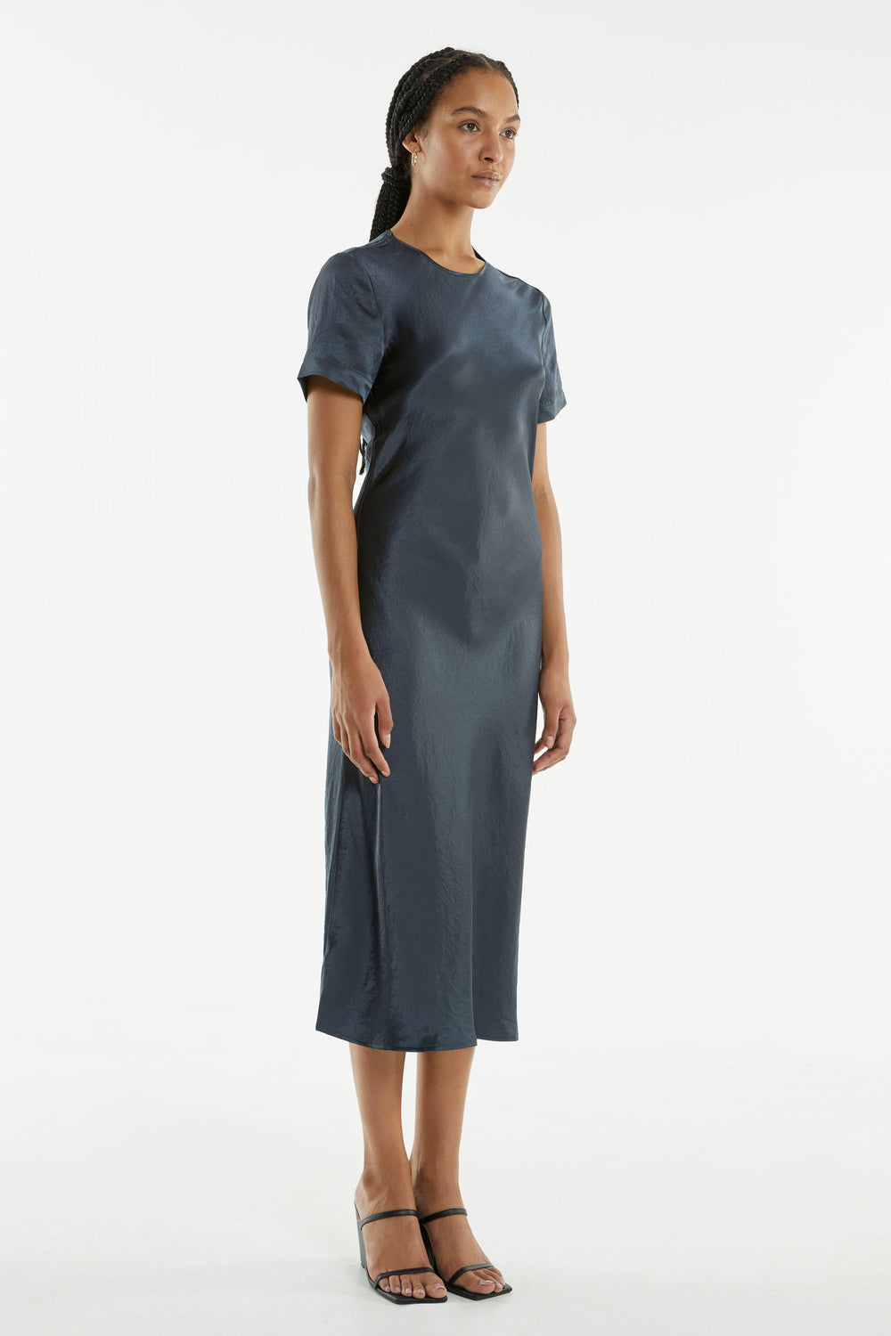 CRUSH BIAS TEE MIDI DRESS | GUN METAL