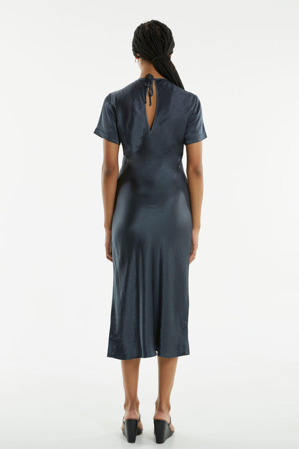CRUSH BIAS TEE MIDI DRESS | GUN METAL