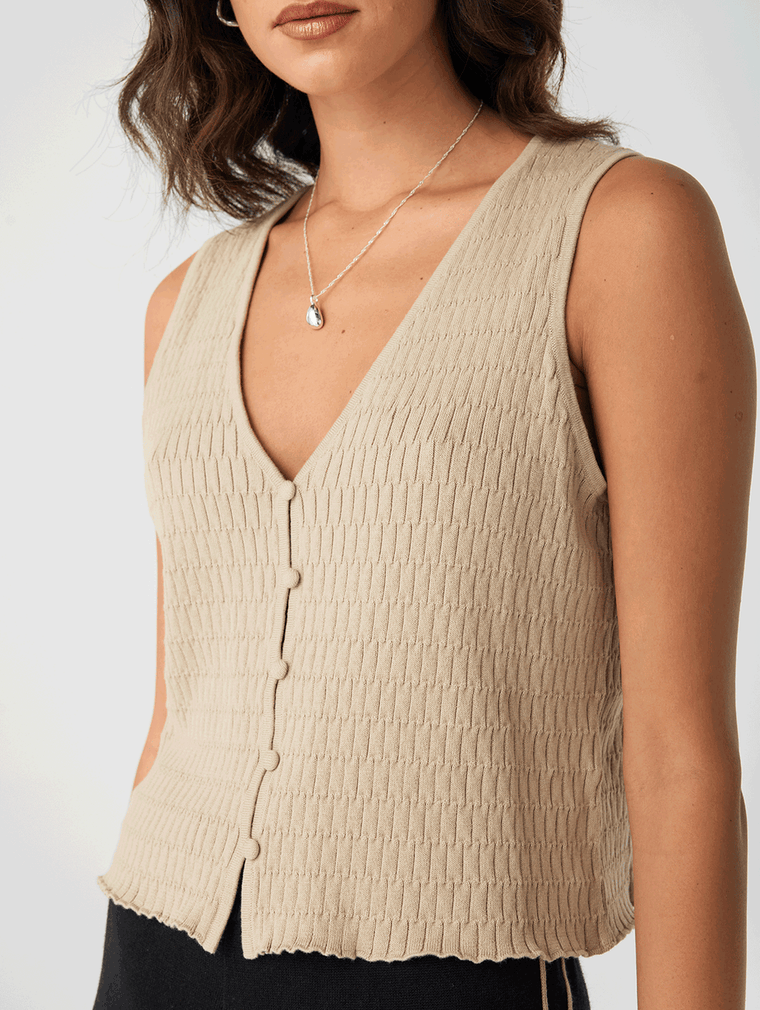 Jude Reversible Knit Vest - Taupe