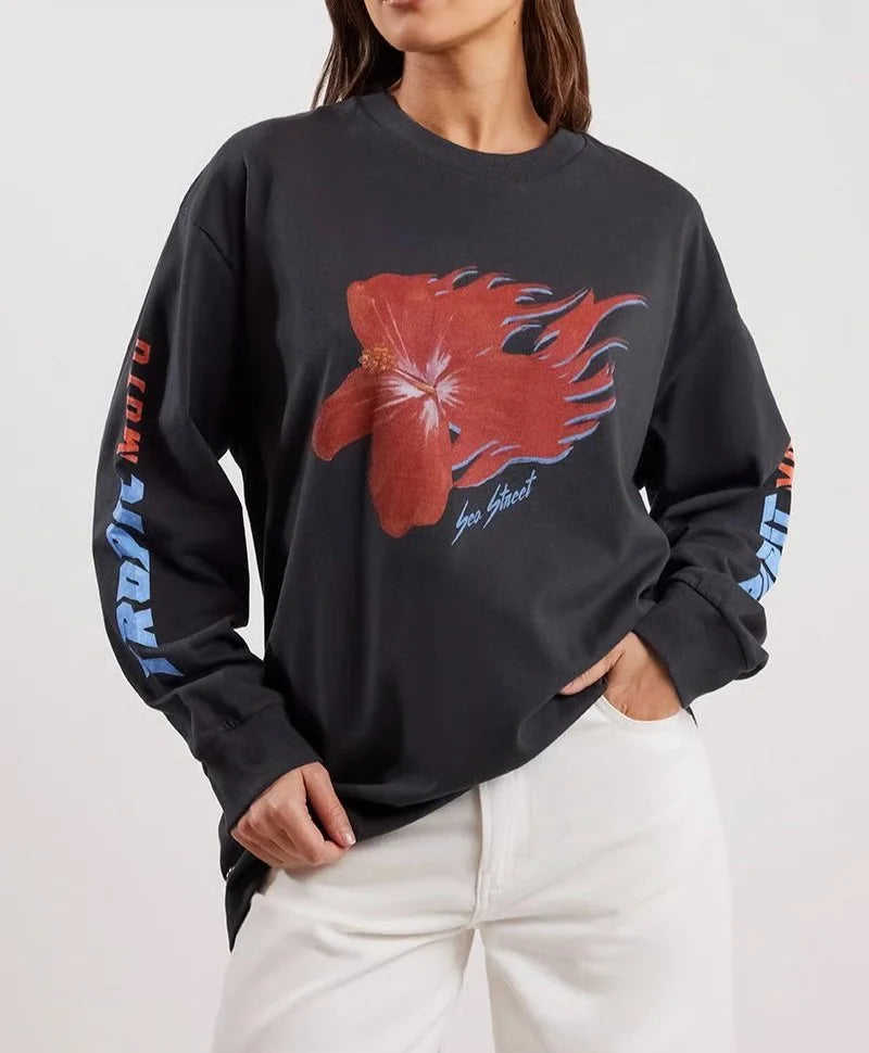 Flaming Hibiscus  Long Sleeve Tee