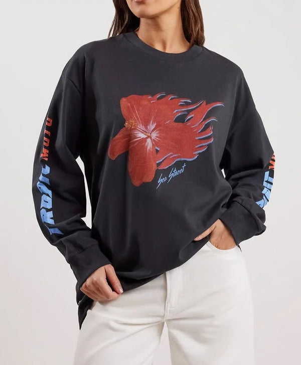 Flaming Hibiscus  Long Sleeve Tee