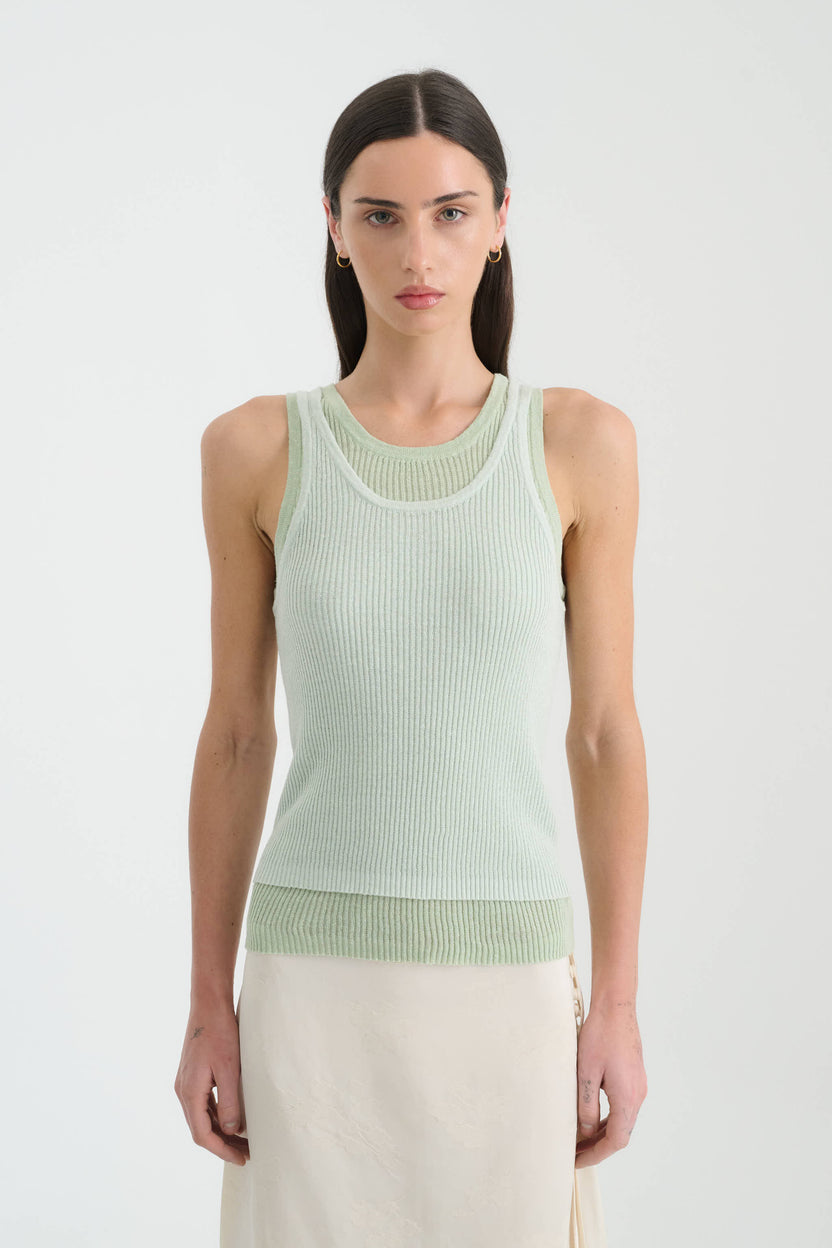 Jani Double Layer Knit Tank - Mint Contrast