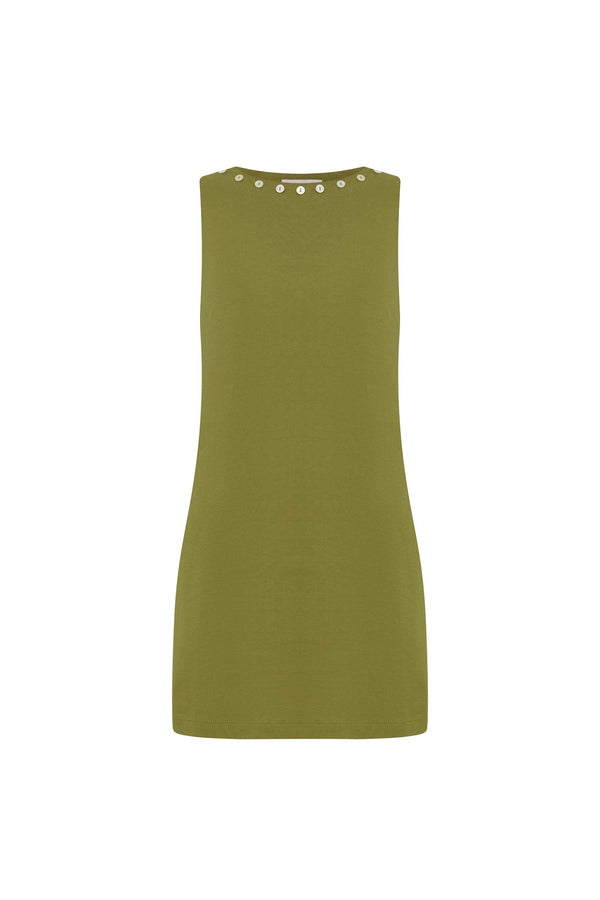 Muriel Button Boatneck Mini Dress - Palm Green