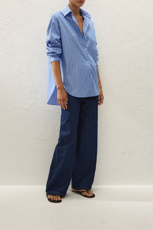 En Vau Oversized Shirt  - Joao Stripe Azulejo Blue