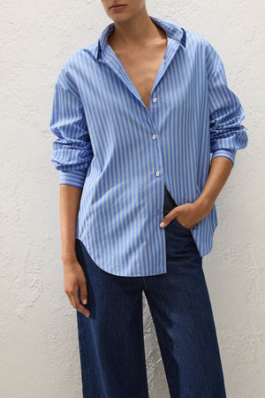 En Vau Oversized Shirt  - Joao Stripe Azulejo Blue